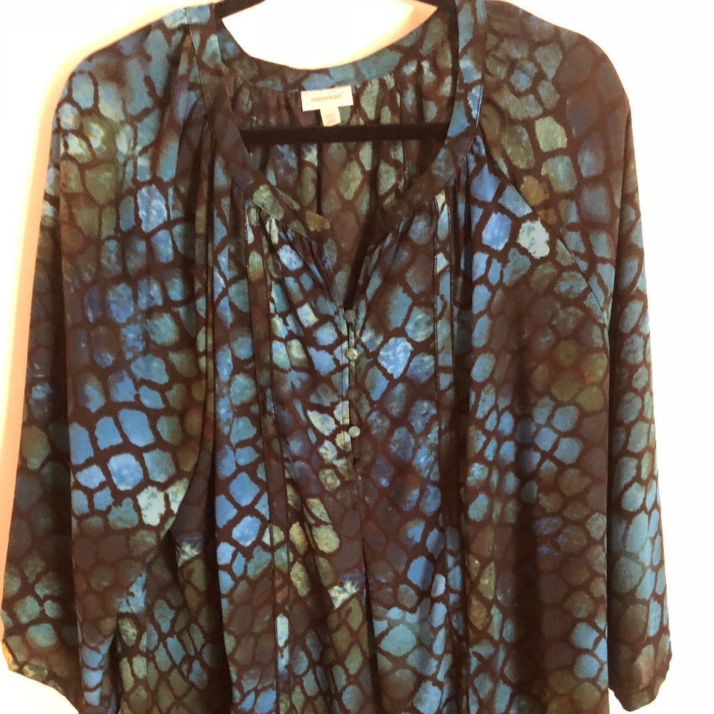 Avenue Black and blue animal print blouse